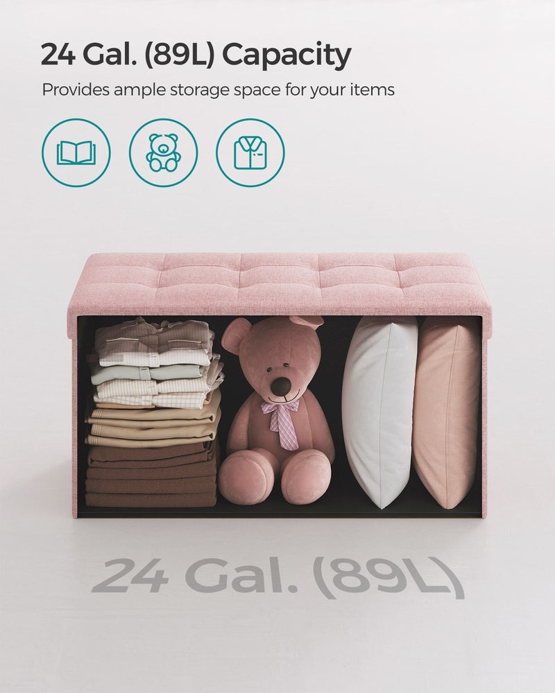 Foldable Small Storage Ottoman in Jelly Pink 38 x 76 x 38 cm Ideal for Seating and Organising by Songmics