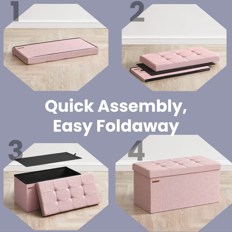 Pink Storage Ottoman Bench with Hidden Compartment for Bedroom or Hallway 76cm by Songmics