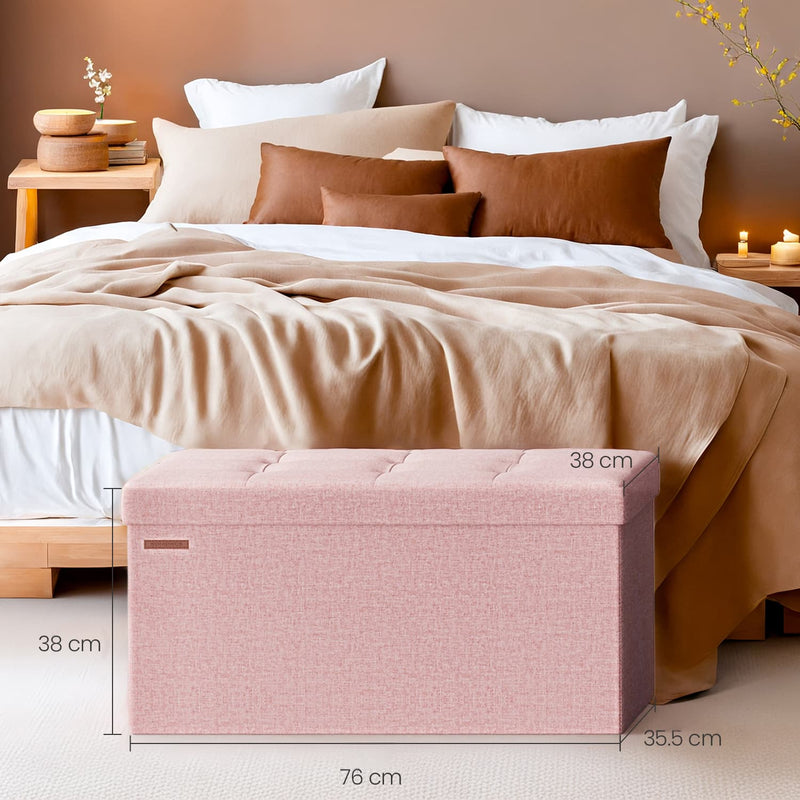 Pink Storage Ottoman Bench with Hidden Compartment for Bedroom or Hallway 76cm by Songmics