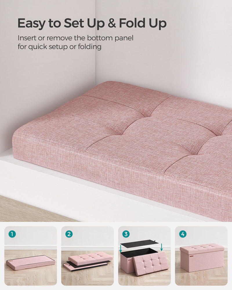 Foldable Small Storage Ottoman in Jelly Pink 38 x 76 x 38 cm Ideal for Seating and Organising by Songmics