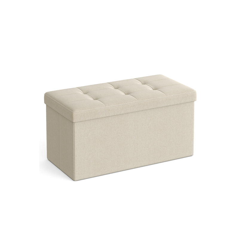 Cream White Foldable Storage Ottoman Small Space Saving Footstool Seat by Songmics