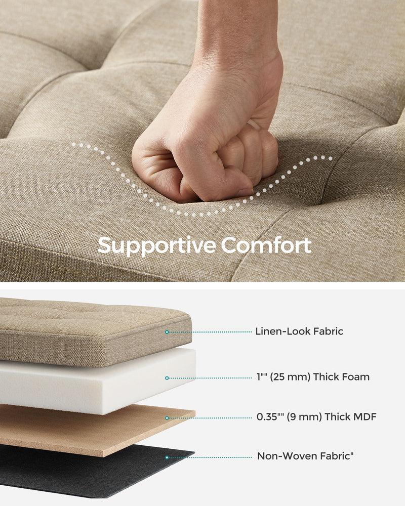 Cream White Foldable Storage Ottoman Small Space Saving Footstool Seat by Songmics