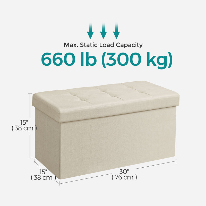 Cream White Foldable Storage Ottoman Small Space Saving Footstool Seat by Songmics