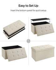 Cream White Foldable Storage Ottoman Small Space Saving Footstool Seat by Songmics