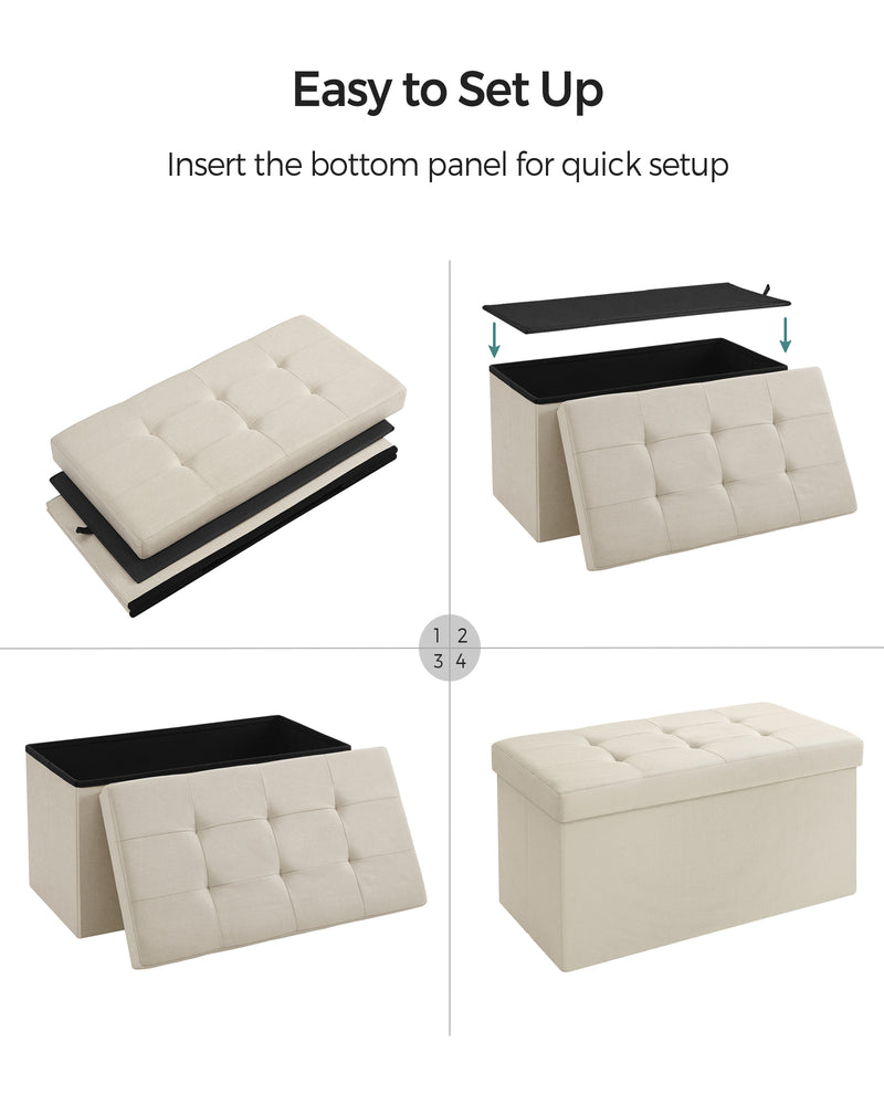 Cream White Foldable Storage Ottoman Small Space Saving Footstool Seat by Songmics