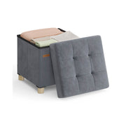 Slate Grey Velvet Storage Ottoman 37L with Padded Seat and Hidden Compartment by Songmics