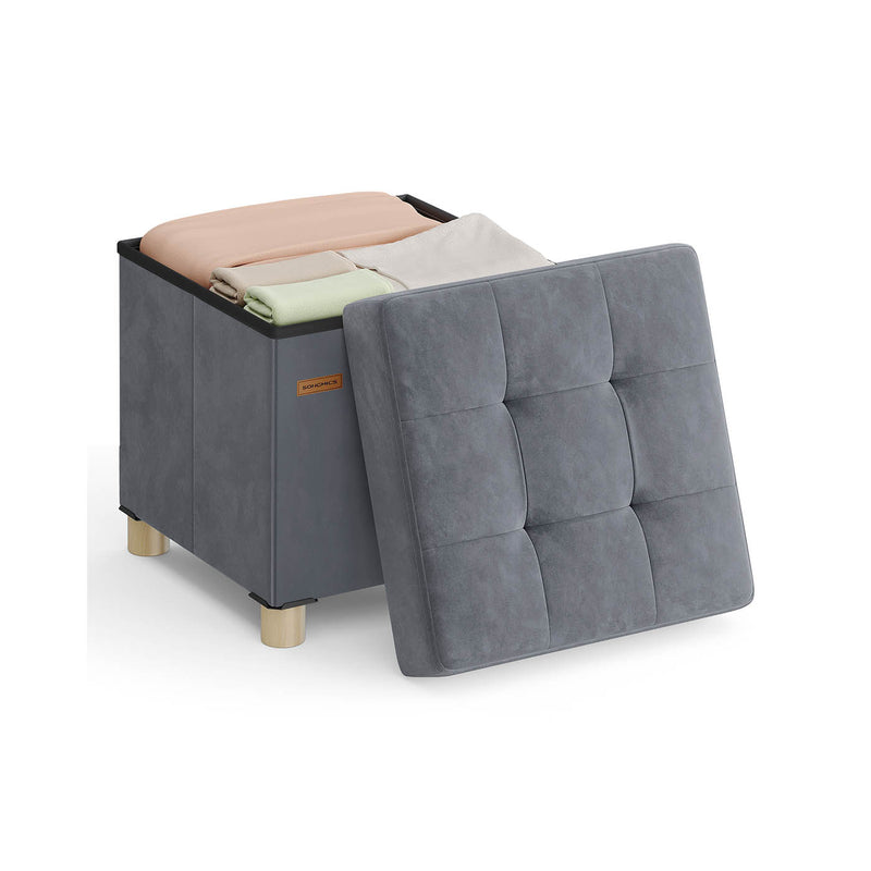 Slate Grey Velvet Storage Ottoman 37L with Padded Seat and Hidden Compartment by Songmics