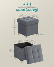 Slate Grey Velvet Storage Ottoman 37L with Padded Seat and Hidden Compartment by Songmics