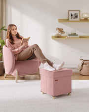 Velvet Storage Ottoman 37 L with Padded Seat in Jelly Pink for Living Room by Songmics