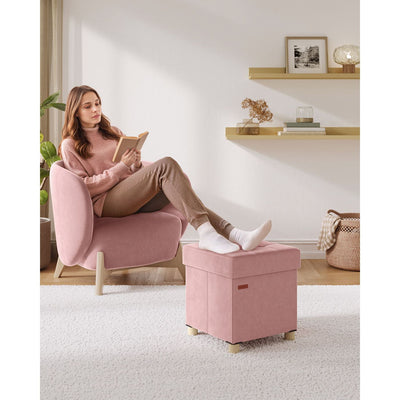 Velvet Storage Ottoman 37 L with Padded Seat in Jelly Pink for Living Room by Songmics