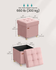 Velvet Storage Ottoman 37 L with Padded Seat in Jelly Pink for Living Room by Songmics