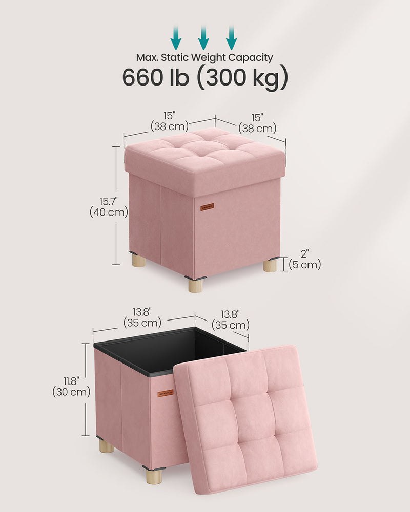 Velvet Storage Ottoman 37 L with Padded Seat in Jelly Pink for Living Room by Songmics