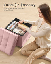 Velvet Storage Ottoman 37 L with Padded Seat in Jelly Pink for Living Room by Songmics