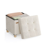Velvet Storage Ottoman 37L with Padded Seat in Cappuccino Beige for Living Room by Songmics