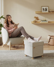 Velvet Storage Ottoman 37L with Padded Seat in Cappuccino Beige for Living Room by Songmics