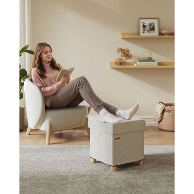 Velvet Storage Ottoman 37L with Padded Seat in Cappuccino Beige for Living Room by Songmics