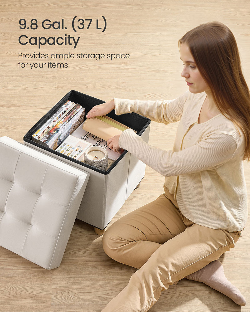 Velvet Storage Ottoman 37L with Padded Seat in Cappuccino Beige for Living Room by Songmics