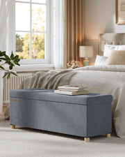 Large Slate Grey Velvet Storage Ottoman 112L with Padded Seat for Living Room by Songmics