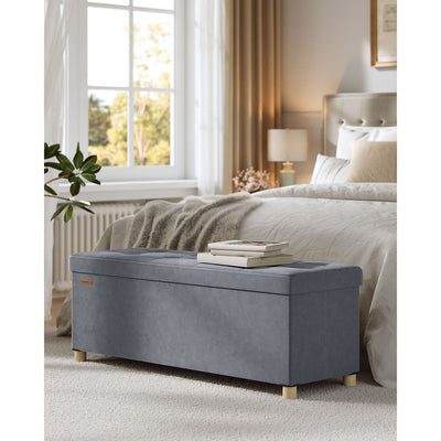 Large Slate Grey Velvet Storage Ottoman 112L with Padded Seat for Living Room by Songmics