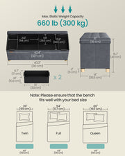 Large Slate Grey Velvet Storage Ottoman 112L with Padded Seat for Living Room by Songmics