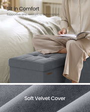 Large Slate Grey Velvet Storage Ottoman 112L with Padded Seat for Living Room by Songmics
