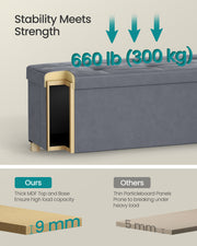 Large Slate Grey Velvet Storage Ottoman 112L with Padded Seat for Living Room by Songmics