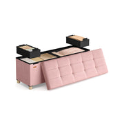 Velvet Storage Ottoman 112L Jelly Pink Upholstered Bench for Bedroom or Living Room by Songmics
