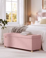 Velvet Storage Ottoman 112L Jelly Pink Upholstered Bench for Bedroom or Living Room by Songmics