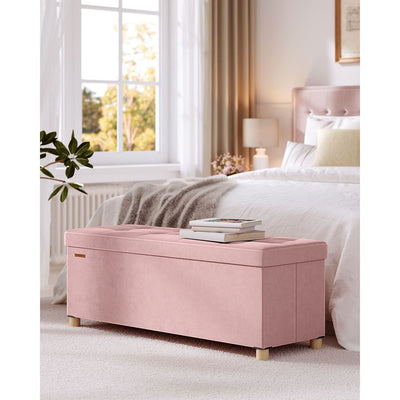 Velvet Storage Ottoman 112L Jelly Pink Upholstered Bench for Bedroom or Living Room by Songmics