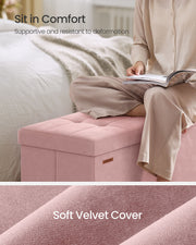Velvet Storage Ottoman 112L Jelly Pink Upholstered Bench for Bedroom or Living Room by Songmics