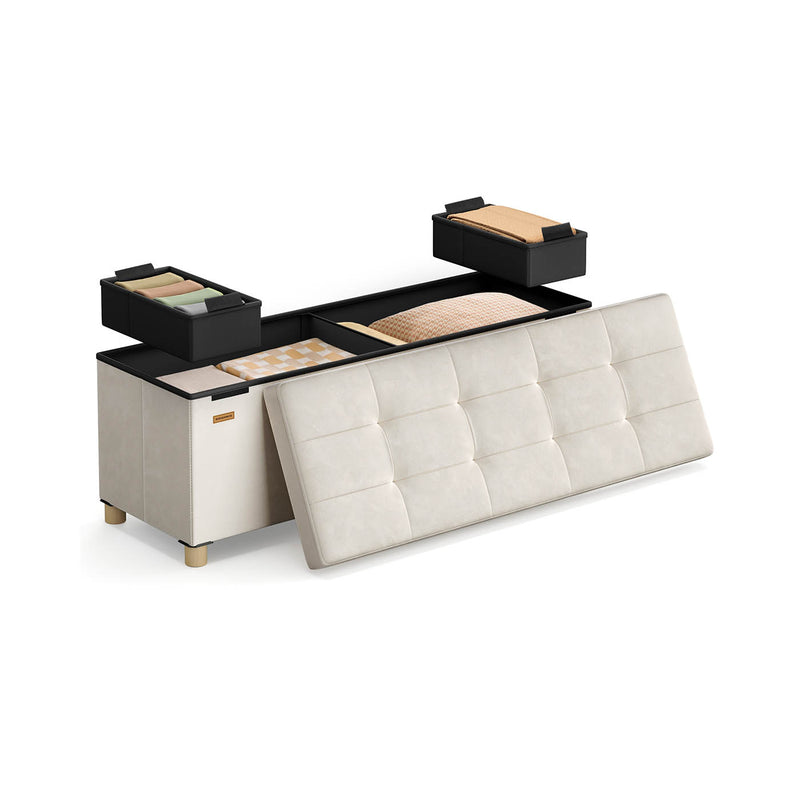 Cappuccino Beige Velvet Storage Ottoman 112L with Padded Seat 110cm by Songmics