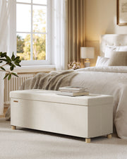 Cappuccino Beige Velvet Storage Ottoman 112L with Padded Seat 110cm by Songmics