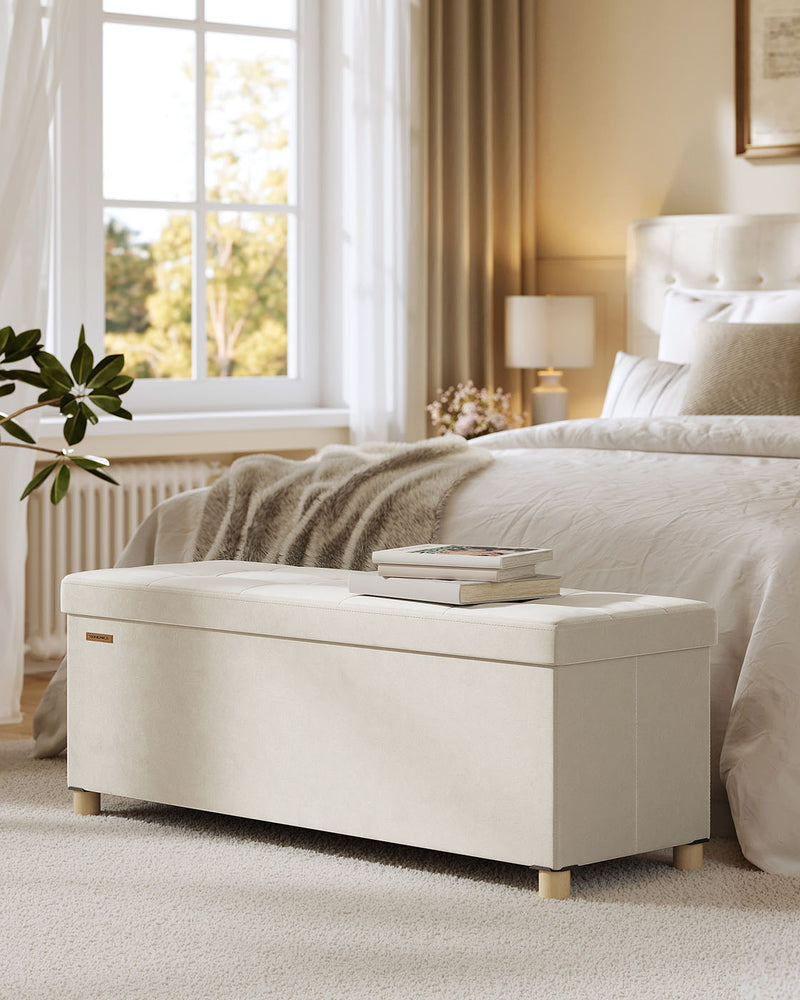 Cappuccino Beige Velvet Storage Ottoman 112L with Padded Seat 110cm by Songmics