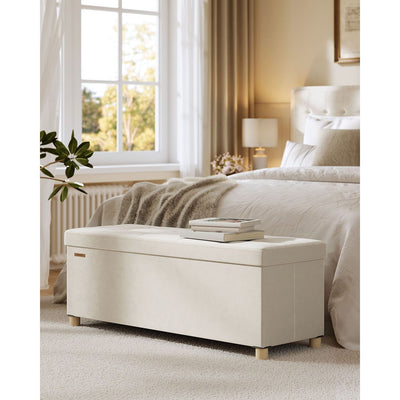 Cappuccino Beige Velvet Storage Ottoman 112L with Padded Seat 110cm by Songmics