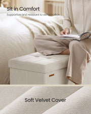 Cappuccino Beige Velvet Storage Ottoman 112L with Padded Seat 110cm by Songmics