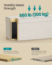 Cappuccino Beige Velvet Storage Ottoman 112L with Padded Seat 110cm by Songmics