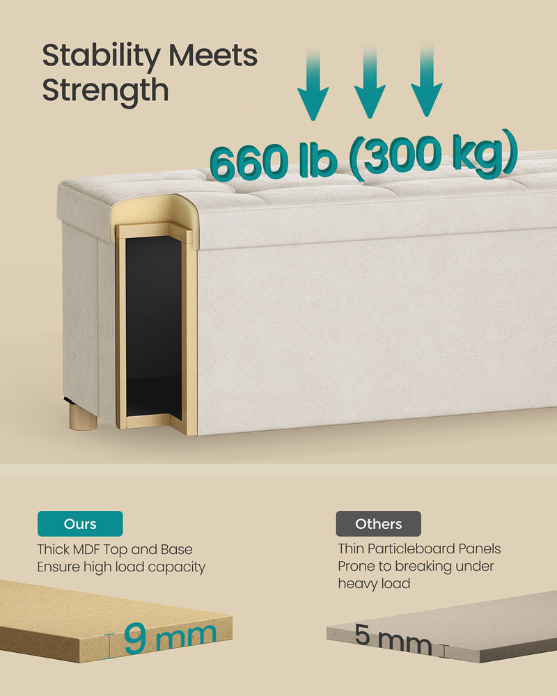 Cappuccino Beige Velvet Storage Ottoman 112L with Padded Seat 110cm by Songmics