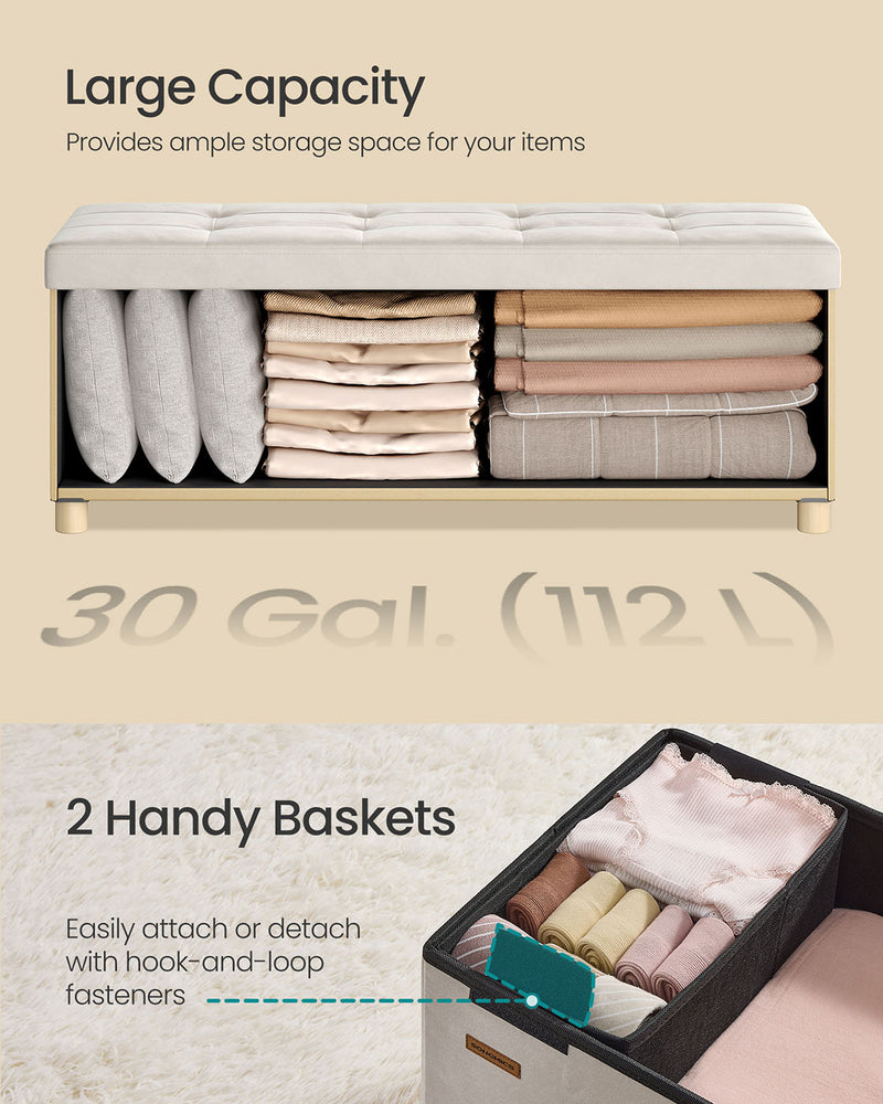 Cappuccino Beige Velvet Storage Ottoman 112L with Padded Seat 110cm by Songmics