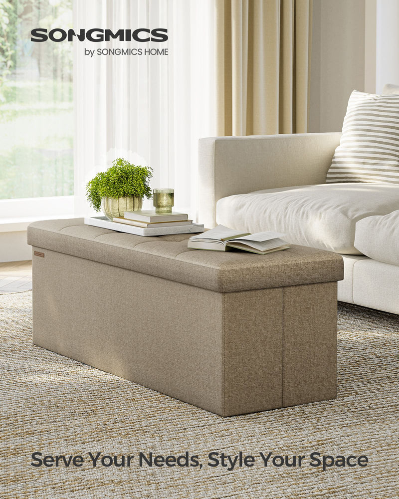 Foldable Storage Ottoman Camel Brown 38 x 110 cm Space Saving Seat and Footstool by Songmics
