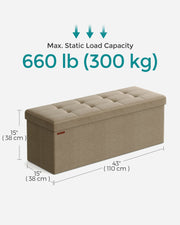 Foldable Storage Ottoman Camel Brown 38 x 110 cm Space Saving Seat and Footstool by Songmics
