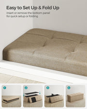 Foldable Storage Ottoman Camel Brown 38 x 110 cm Space Saving Seat and Footstool by Songmics