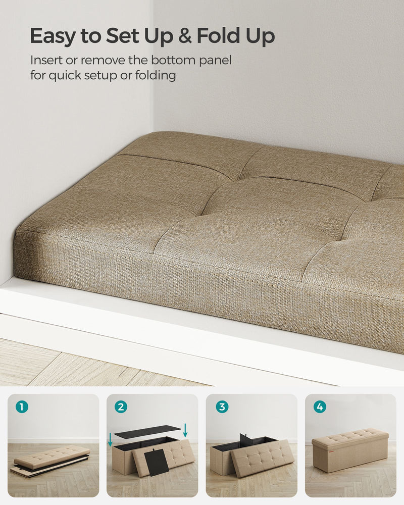 Foldable Storage Ottoman Camel Brown 38 x 110 cm Space Saving Seat and Footstool by Songmics
