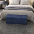 Blue Linen Storage Ottoman Bench with Flip Top and Wooden Legs for Bedroom by Songmics
