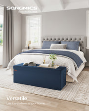 Dark Blue Foldable Storage Ottoman Small Footstool with Lid 38 x 110 x 38 cm by Songmics