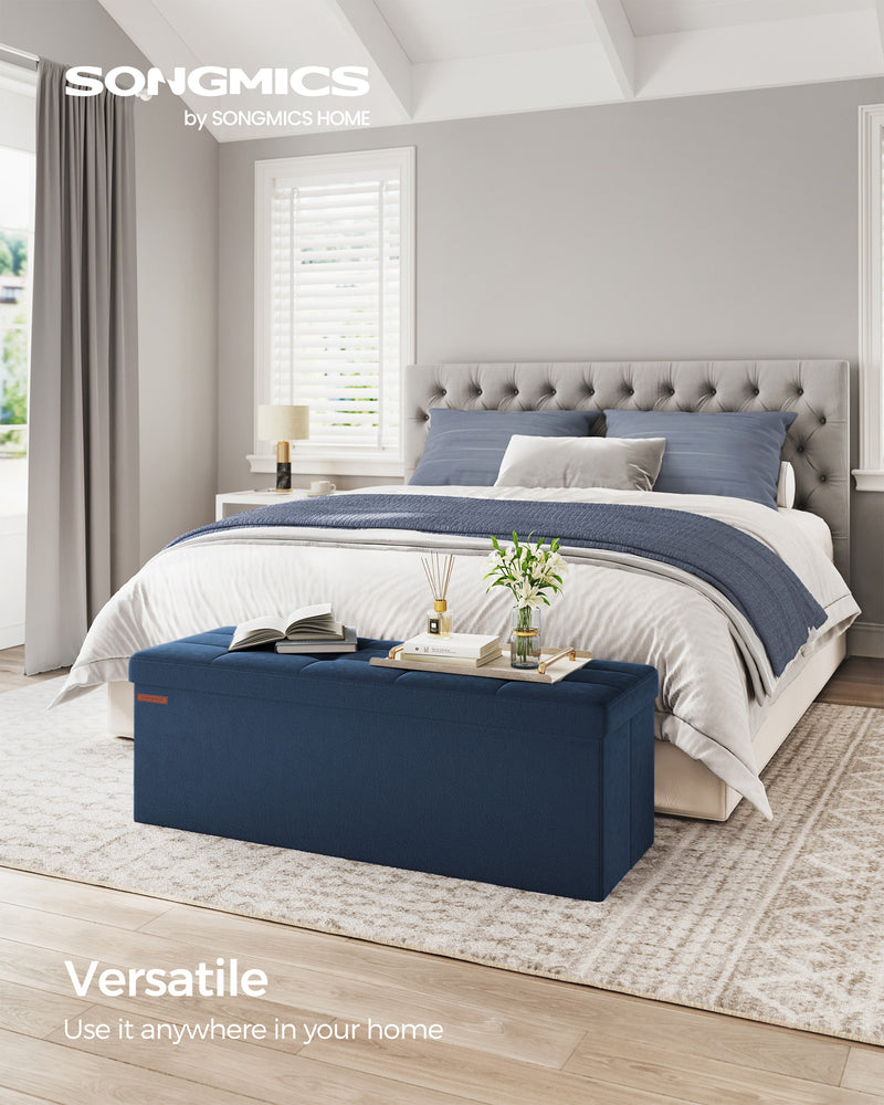 Dark Blue Foldable Storage Ottoman Small Footstool with Lid 38 x 110 x 38 cm by Songmics