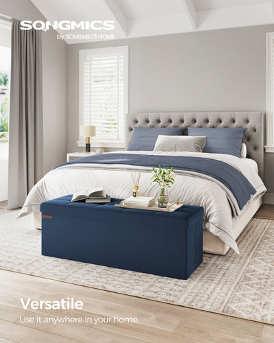 Dark Blue Foldable Storage Ottoman Small Footstool with Lid 38 x 110 x 38 cm by Songmics