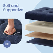 Blue Linen Storage Ottoman Bench with Flip Top and Wooden Legs for Bedroom by Songmics