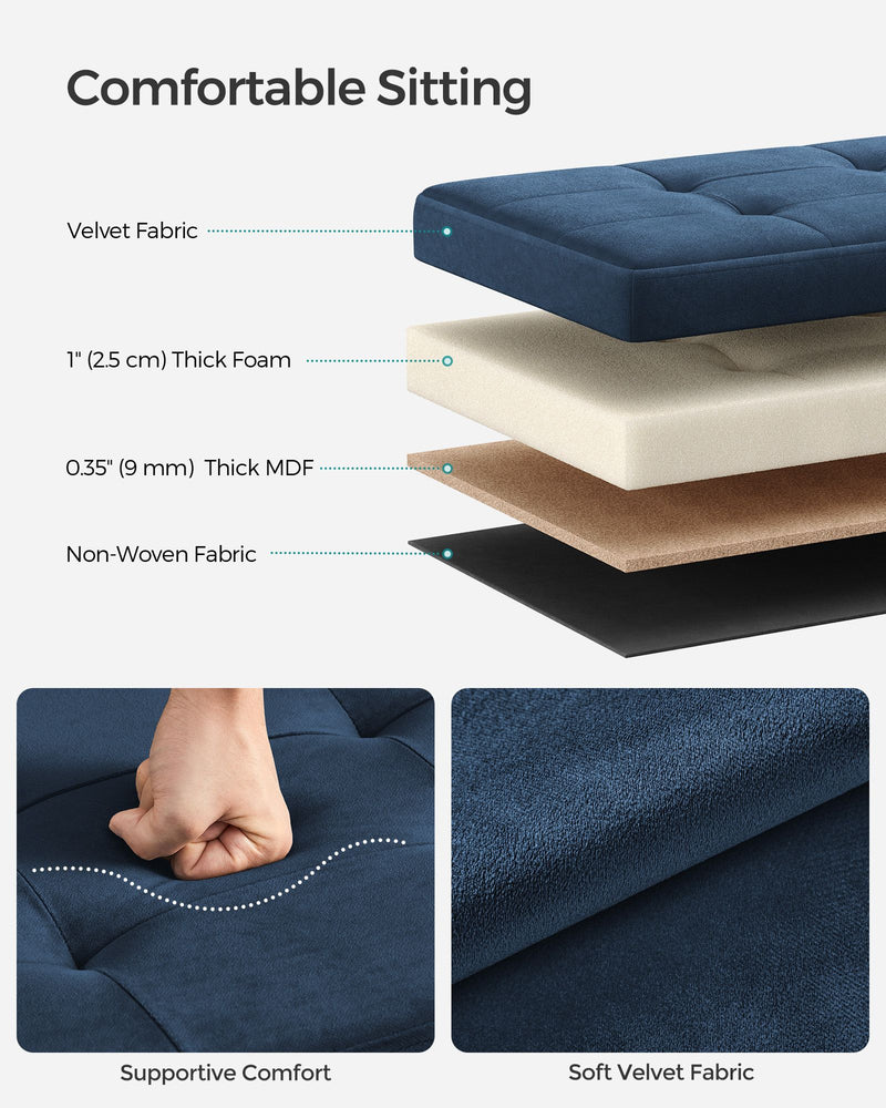 Dark Blue Foldable Storage Ottoman Small Footstool with Lid 38 x 110 x 38 cm by Songmics