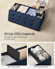 Dark Blue Foldable Storage Ottoman Small Footstool with Lid 38 x 110 x 38 cm by Songmics