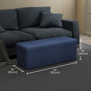 Blue Linen Storage Ottoman Bench with Flip Top and Wooden Legs for Bedroom by Songmics